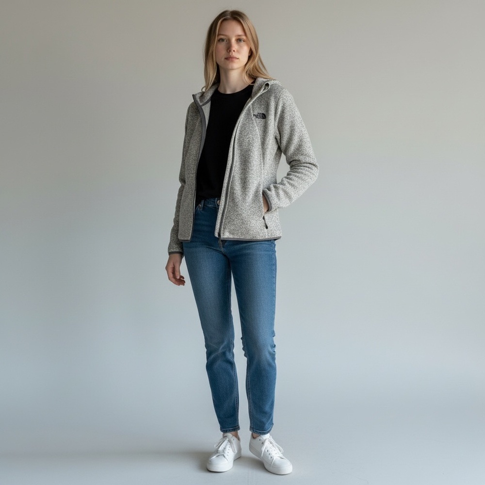 The North Face Women’s Small Light Gray Fleece Hooded Jacket / Zip Up Hoodie